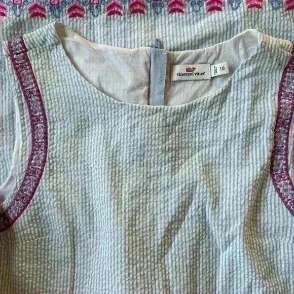 VINEYARD VINES blue striped seersucker embroidered sleeveless dress Girl's 16 - Picture 3 of 5